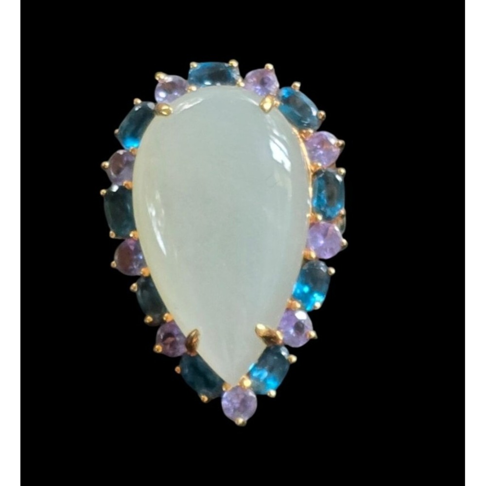 Rarities Carol Brodie Teardrop Moonstone 925 Sterling Cocktail Ring Size 7.5